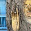 Antique Old Wooden Hand-Carved Buddha Sculpture Wall Hanging-4