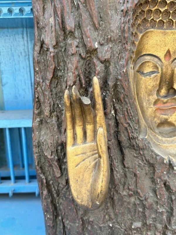 Antique Old Wooden Hand-Carved Buddha Sculpture Wall Hanging-4