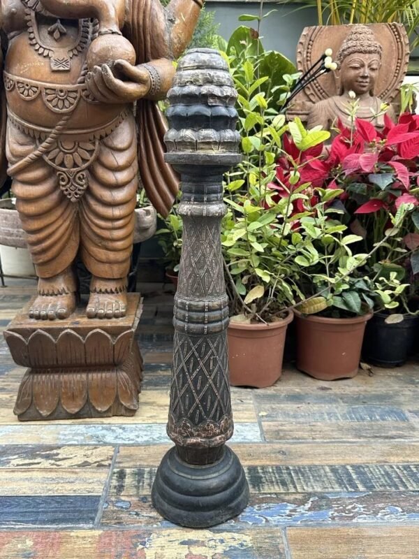 Ancient Brass & Copper Wooden Handcrafted Pillar Candle Holder-7
