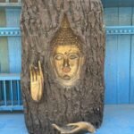 Antique Old Wooden Hand-Carved Buddha Sculpture Wall Hanging