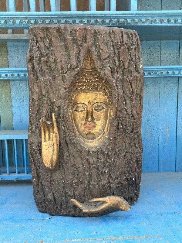 Antique Old Wooden Hand-Carved Buddha Sculpture Wall Hanging