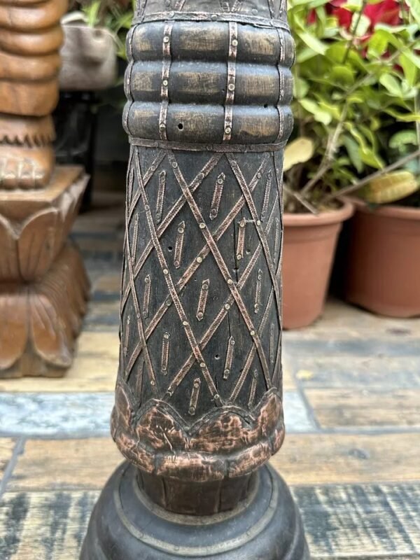 Ancient Brass & Copper Wooden Handcrafted Pillar Candle Holder-6
