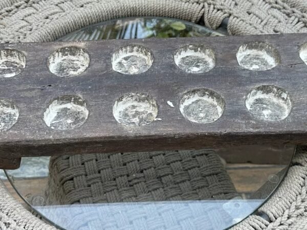 Ancient 1700’s Wooden Carved Mankala Game Plater Lime Painted 31 X 6 X 2.5”- 4