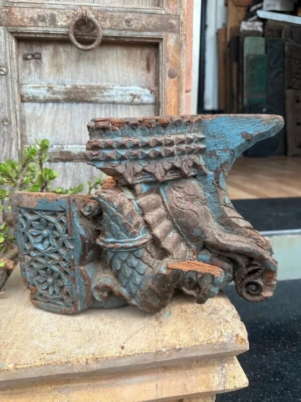 1700s Antique Rare Wooden Floral Painted Figured Bracket Panel 5