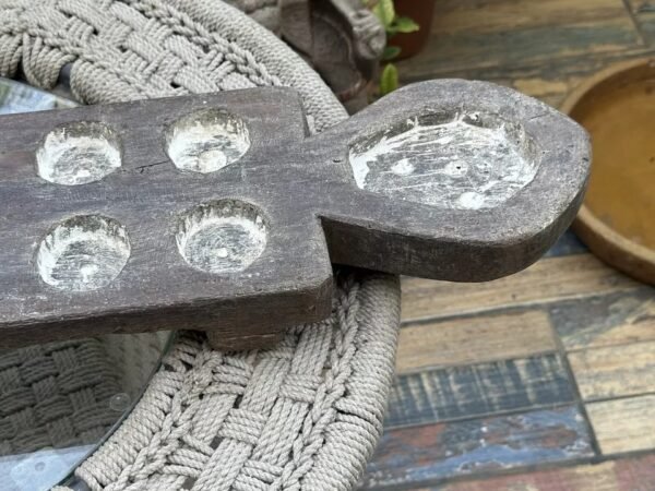 Ancient 1700’s Wooden Carved Mankala Game Plater Lime Painted 31 X 6 X 2.5” 6