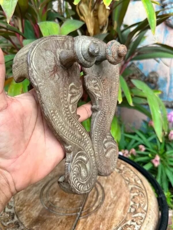 Ancient Old Wooden Hand Crafted Craved Hindu Saint Slipper Khadau3