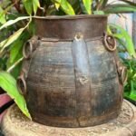 1850s Wooden Hand-Carved Antique Grain Pot | Vintage Planter Pot