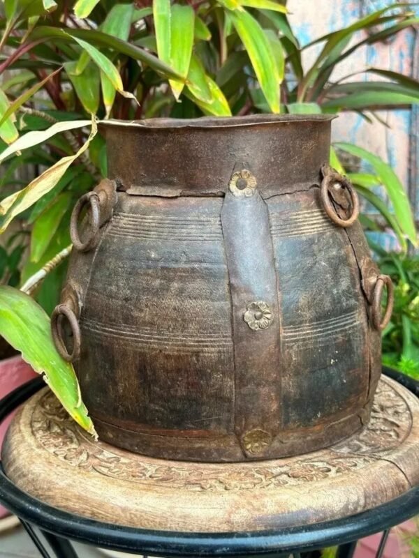 1850s Wooden Hand-Carved Antique Grain Pot | Vintage Planter Pot
