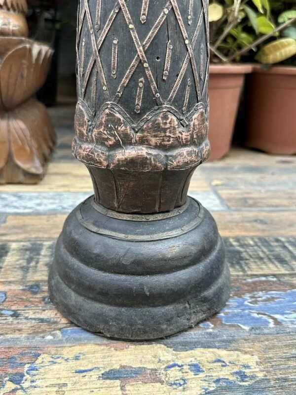 Ancient Brass & Copper Wooden Handcrafted Pillar Candle Holder-3
