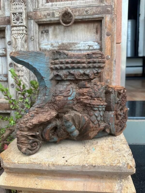 1700s Antique Rare Wooden Floral Painted Figured Bracket Panel 6