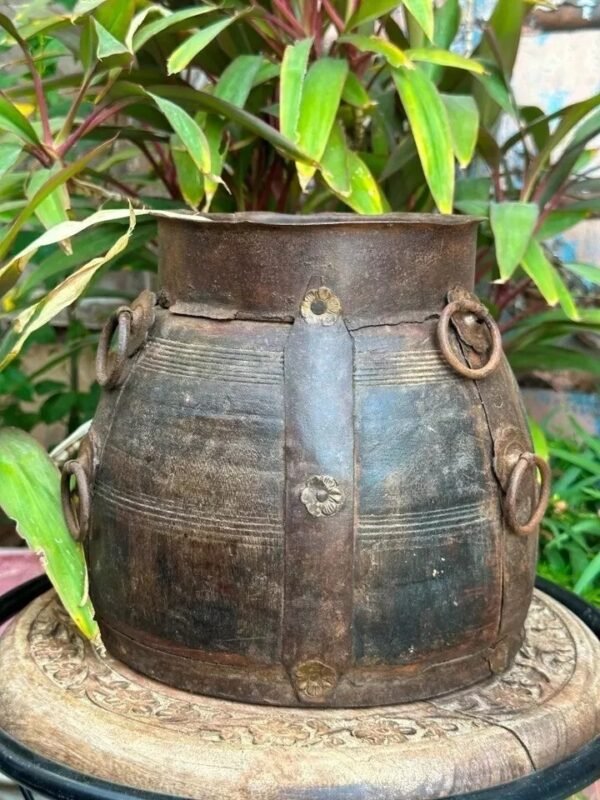 1850s Wooden Hand-Carved Antique Grain Pot | Vintage Planter Pot-17
