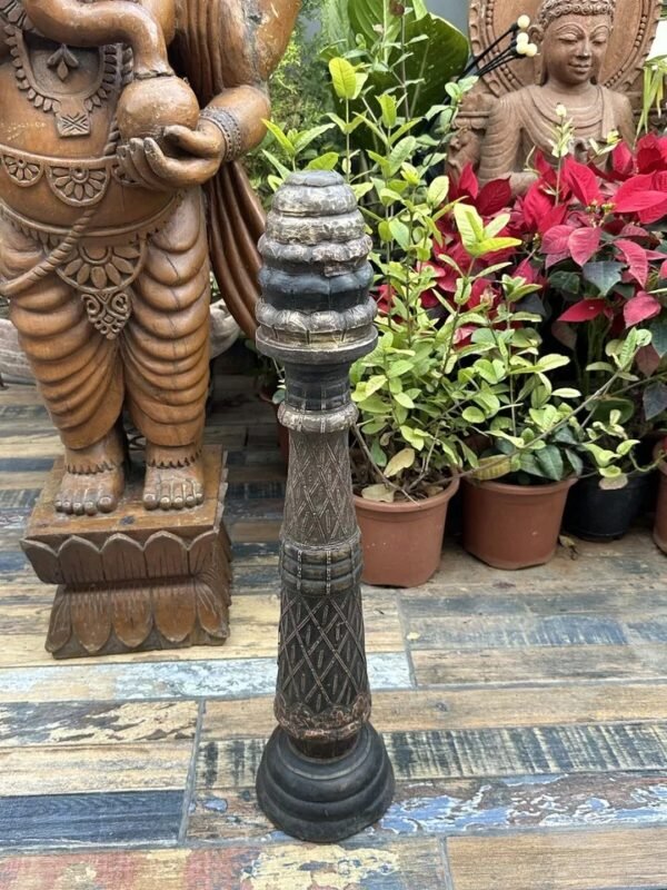 Ancient Brass & Copper Wooden Handcrafted Pillar Candle Holder-2