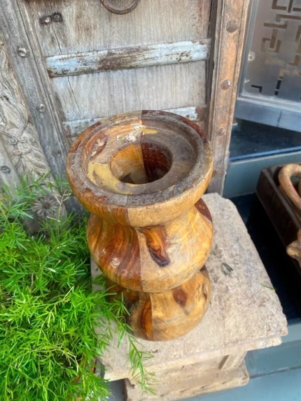 Vintage Old Wooden Handcrafted Planter Vase Base Stand-7