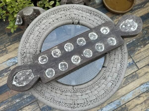 Ancient 1700’s Wooden Carved Mankala Game Plater Lime Painted 31 X 6 X 2.5” 8