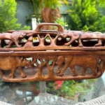 Rare Antique Walnut Wooden Fine Carved Animal Figure Box