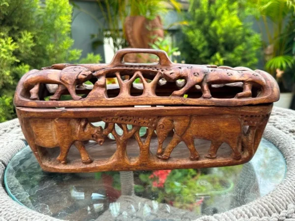 Rare Antique Walnut Wooden Fine Carved Animal Figure Box