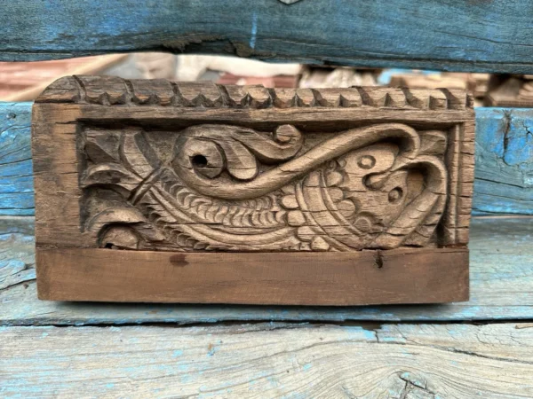 1800s Antique Hand-Carved Wooden Fish Wall Panel – Rare Collectible (10 x 5 Inches)