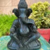 Antique Black Stone Hand-Carved Lord Ganesha Idol – Rare Hindu God Sculpture (11 x 8 Inches)