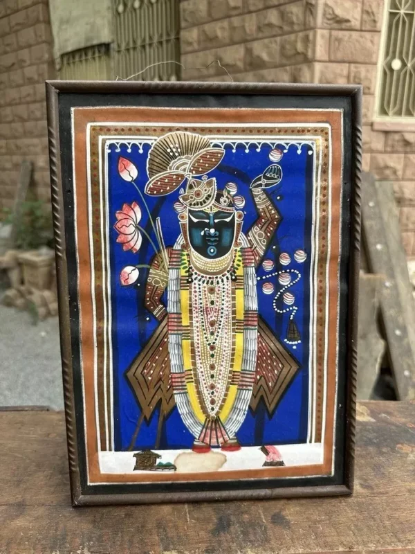 Antique Hand Painting Hindu God Shreenath Ji | Framed Art – 14 x 10 x 0.5 Inch