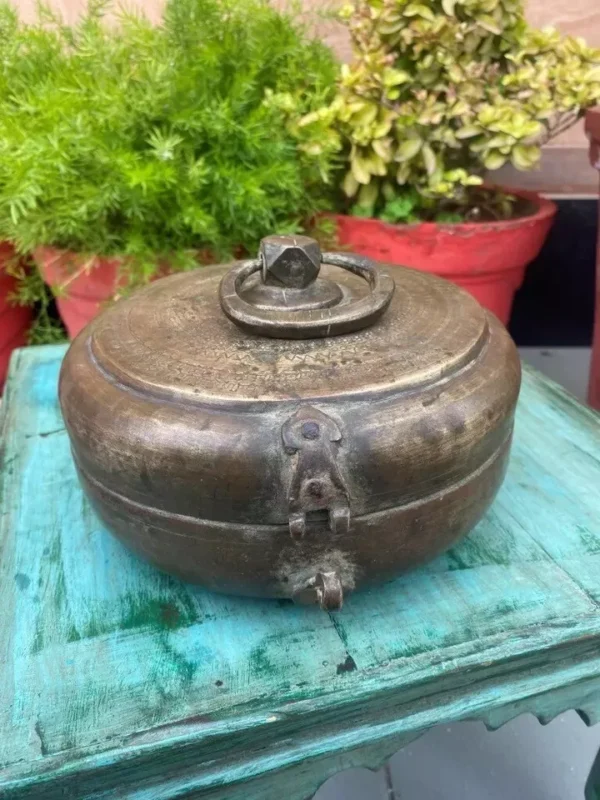 Antique Old Brass Hand-Engraved Chapati Storage & Jewelry Box