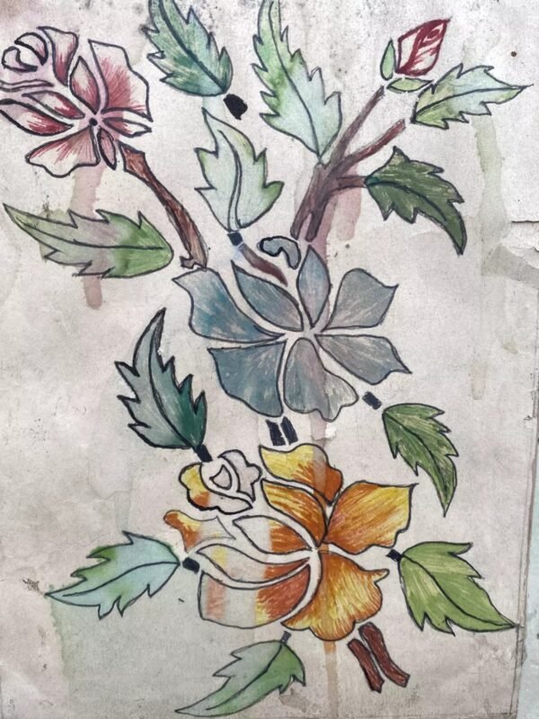 Antique Old Watercolor Painting of Flower & Leaves 1