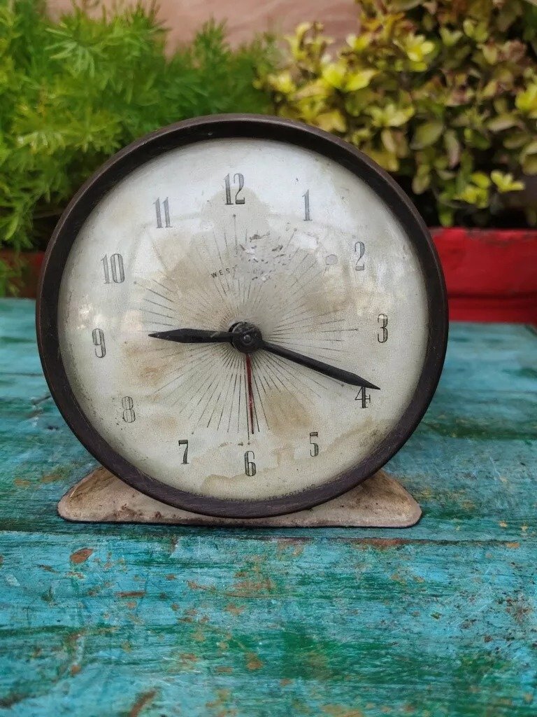 Vintage Old Westclox Porcelain Enamel Pull Alarm Clock – For Restoration