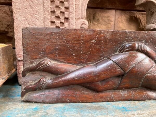 Ancient Old Wooden Hand Carved Sleeping Goddess Figurine Panel3