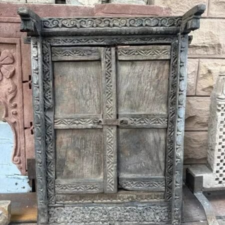 1700’s Antique Old Wooden Hand Carved Beautiful Window Door Panel Framed
