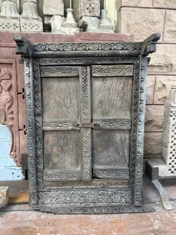 1700’s Antique Old Wooden Hand Carved Beautiful Window Door Panel Framed