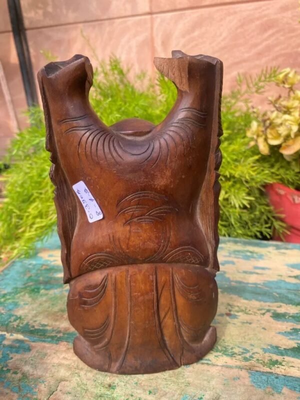 Antique Old Wooden Hand Carved Gold Painted Laughing Buddha 4