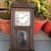 Antique Old Wooden Hand Carved Wall Hanging Alarm Clock Case Box