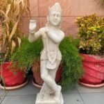 Antique Marble Krishna Sculpture – Hand-Carved Hindu God Statue