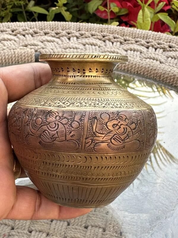Antique Handcrafted Ganga Jamuna Brass Copper Kalash Pot | Vintage Lota3