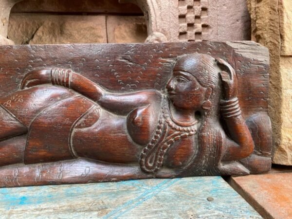 Ancient Old Wooden Hand Carved Sleeping Goddess Figurine Panel2