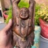Antique Old Wooden Hand Carved Gold Painted Laughing Buddha 2