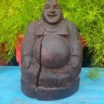 Antique Hand-Carved Wooden Laughing Buddha Figurine | Vintage Collectible