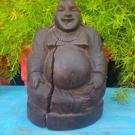 Antique Hand-Carved Wooden Laughing Buddha Figurine | Vintage Collectible