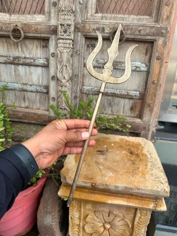 1800s Antique Hand-Forged Brass Trishul