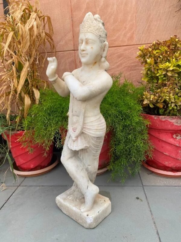 Antique Marble Krishna Sculpture – Hand-Carved Hindu God Statue 6