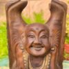 Antique Old Wooden Hand Carved Gold Painted Laughing Buddha 6