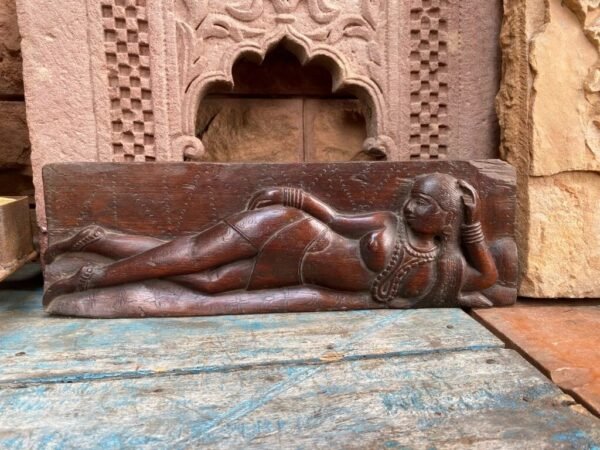 Ancient Old Wooden Hand Carved Sleeping Goddess Figurine Panel