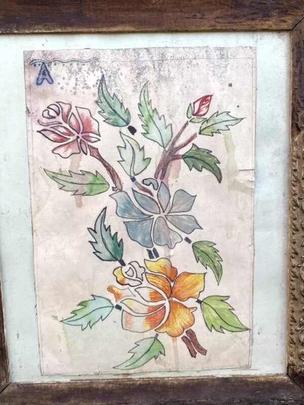 Antique Old Watercolor Painting of Flower & Leaves 7