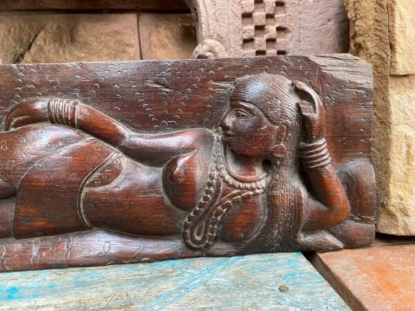 Ancient Old Wooden Hand Carved Sleeping Goddess Figurine Panel7