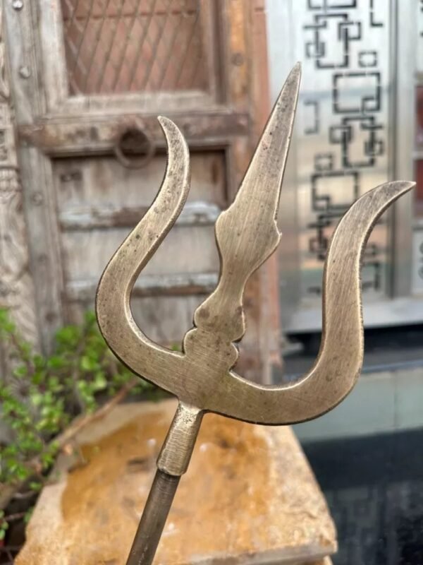 1800s Antique Hand-Forged Brass Trishul 2