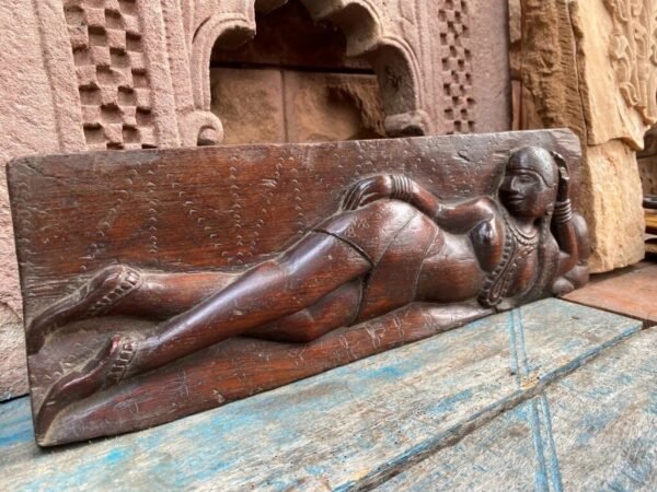 Ancient Old Wooden Hand Carved Sleeping Goddess Figurine Panel4