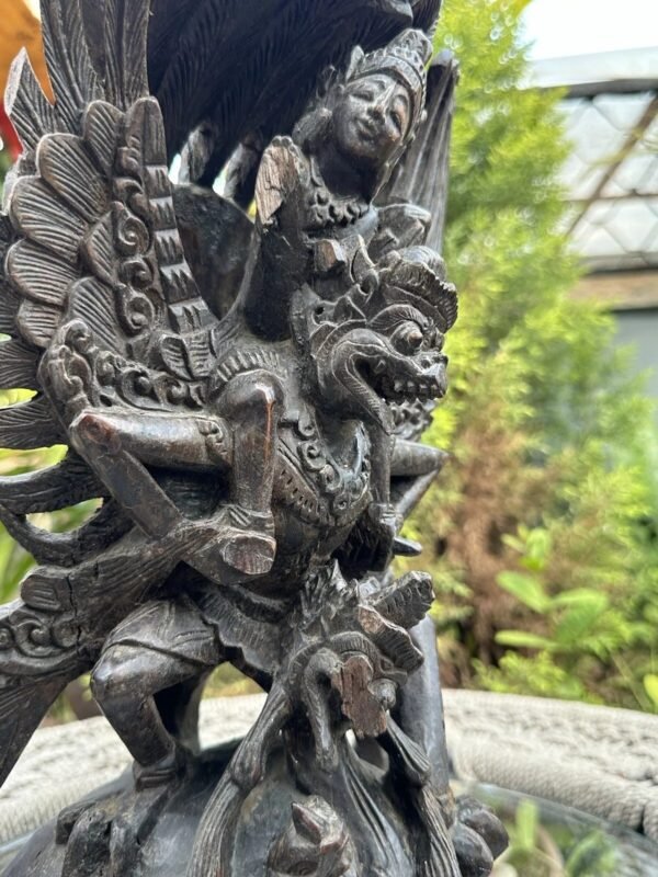 1700’s Ancient Wooden Hand-Carved Garuda Hunting Figurine | South Indian Antique 6