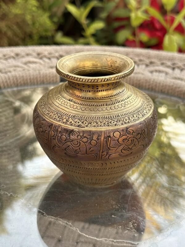 Antique Handcrafted Ganga Jamuna Brass Copper Kalash Pot | Vintage Lota
