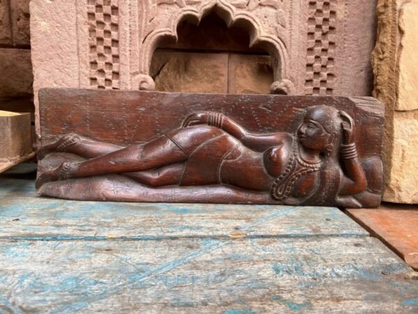 Ancient Old Wooden Hand Carved Sleeping Goddess Figurine Panel5