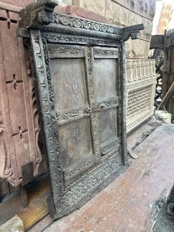 1700’s Antique Old Wooden Hand Carved Beautiful Window Door Panel Framed2