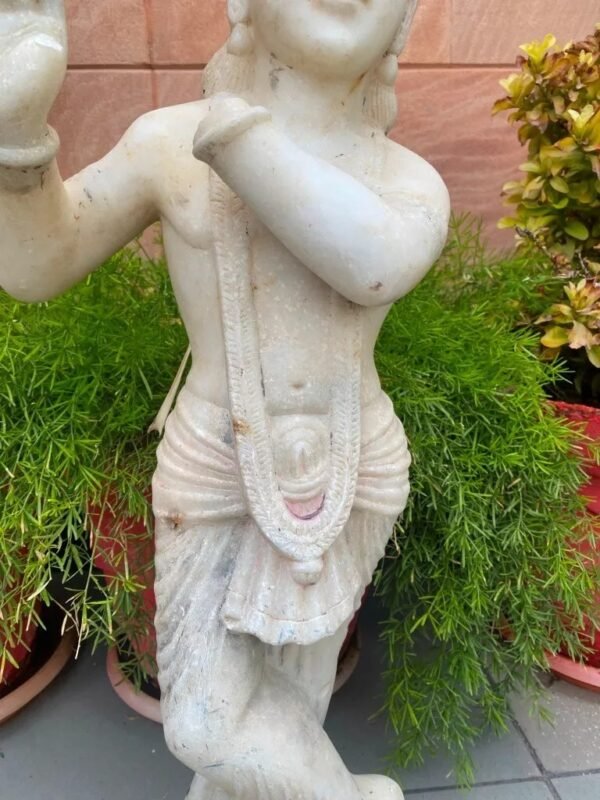 Antique Marble Krishna Sculpture – Hand-Carved Hindu God Statue 3
